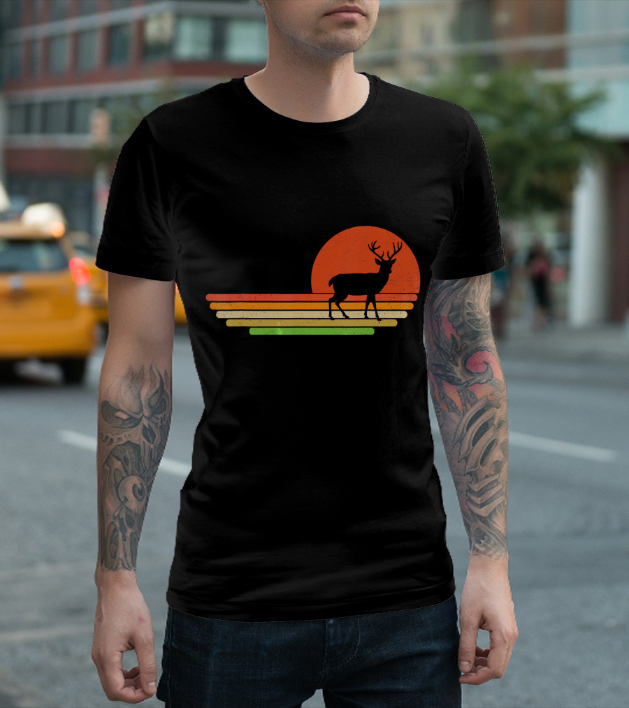 Retro Sunset Distressed Deer T-Shirt