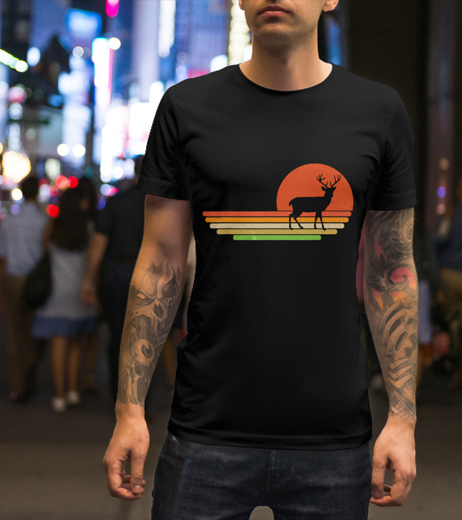 Retro Sunset Distressed Deer T-Shirt