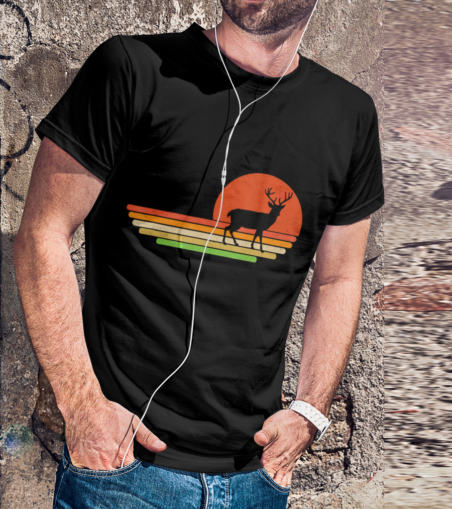 Retro Sunset Distressed Deer T-Shirt