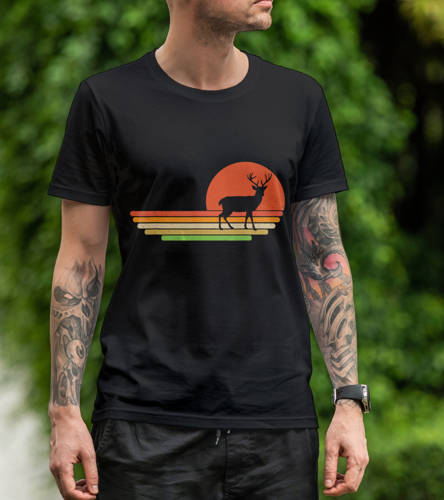 Retro Sunset Distressed Deer T-Shirt