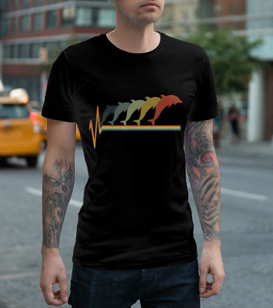 Dolphin Biology Sea Retro Heartbeat Line T-Shirt