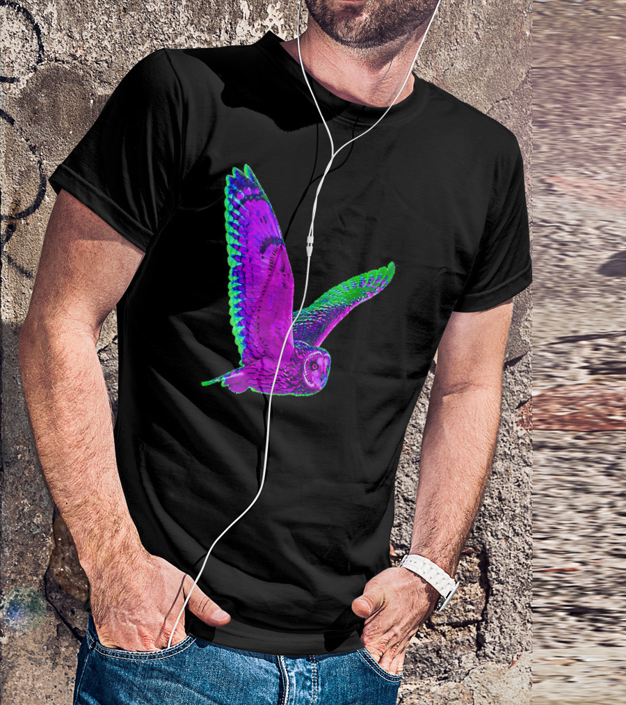 EDM Rave Trippy Techno Owl Festival Neon Psychedelic Vibes T-Shirt
