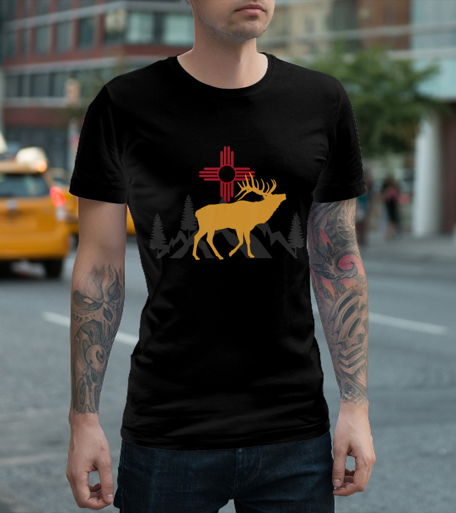 Elk Hunting New Mexico Zia Symbol Mountains Forest T-Shirt