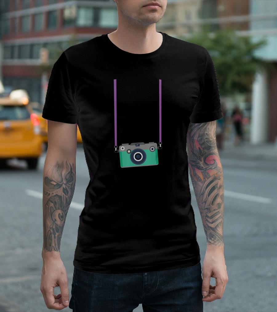 Fake Tourist Camera Holiday Vacation Fun Camera Strap T-Shirt