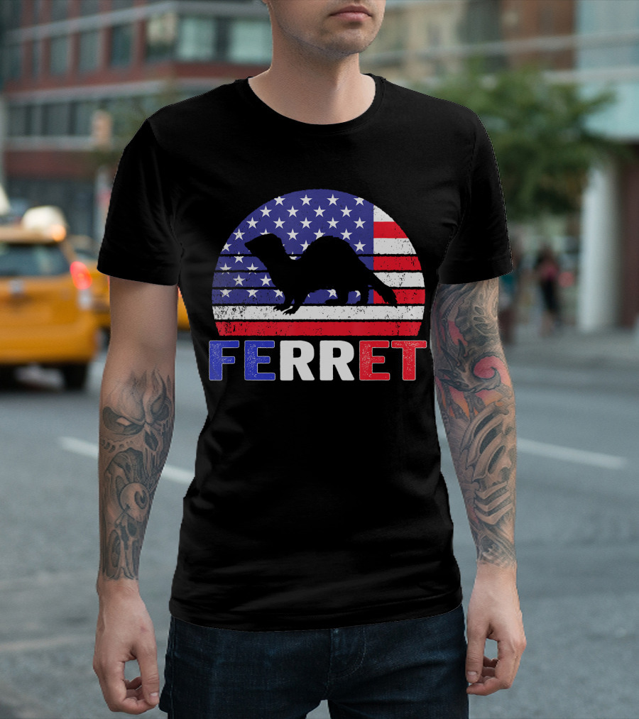 Ferret American Flag Stars And Stripes 4th Of July T-Shirt