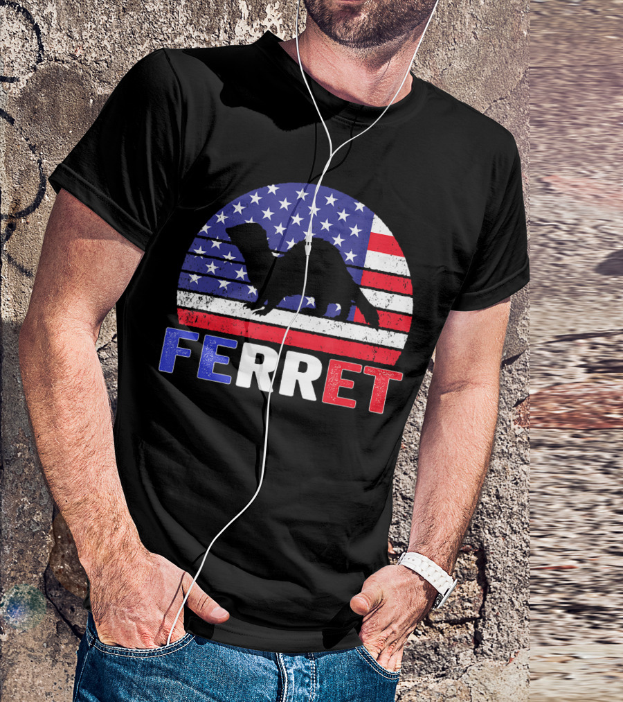 Ferret American Flag Stars And Stripes 4th Of July T-Shirt