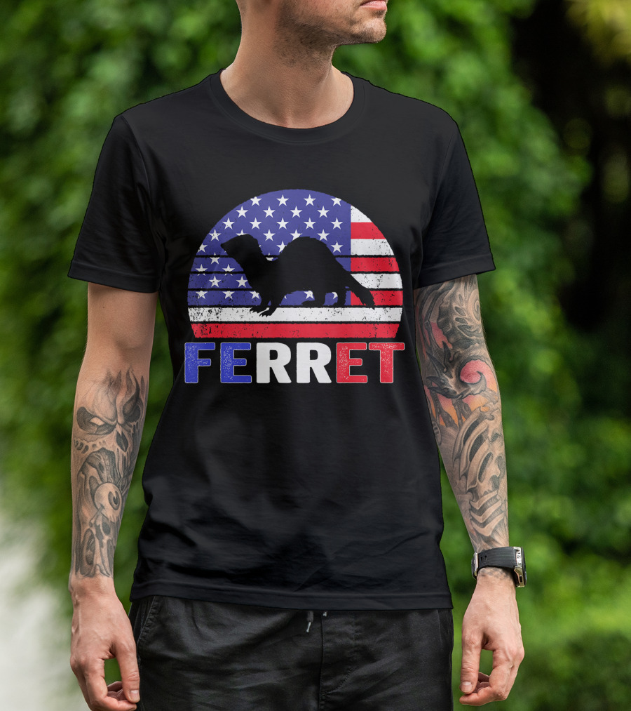 Ferret American Flag Stars And Stripes 4th Of July T-Shirt