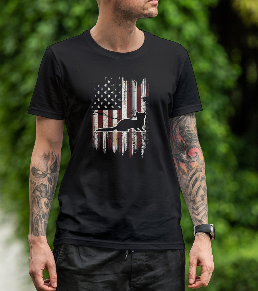 Ferrets Lover Patriotic American Flag Ferret July T-Shirt