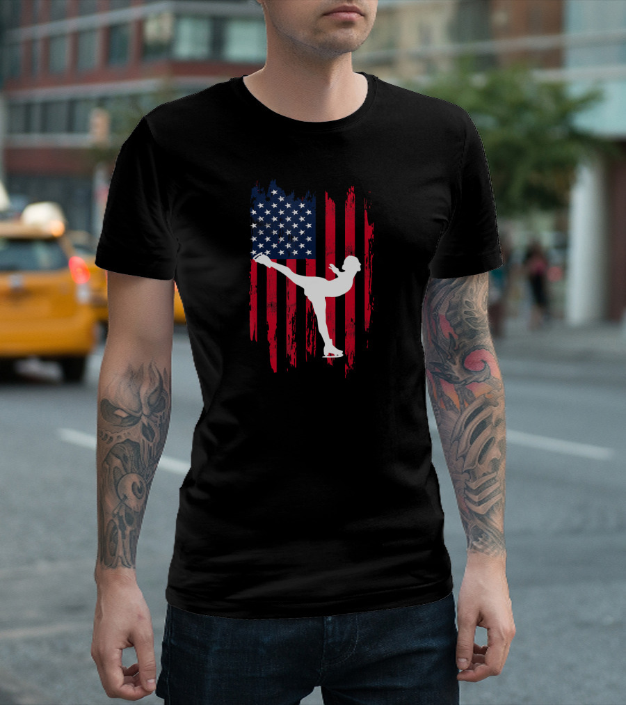Figure Skating USA Flag Ice Skate T-Shirt