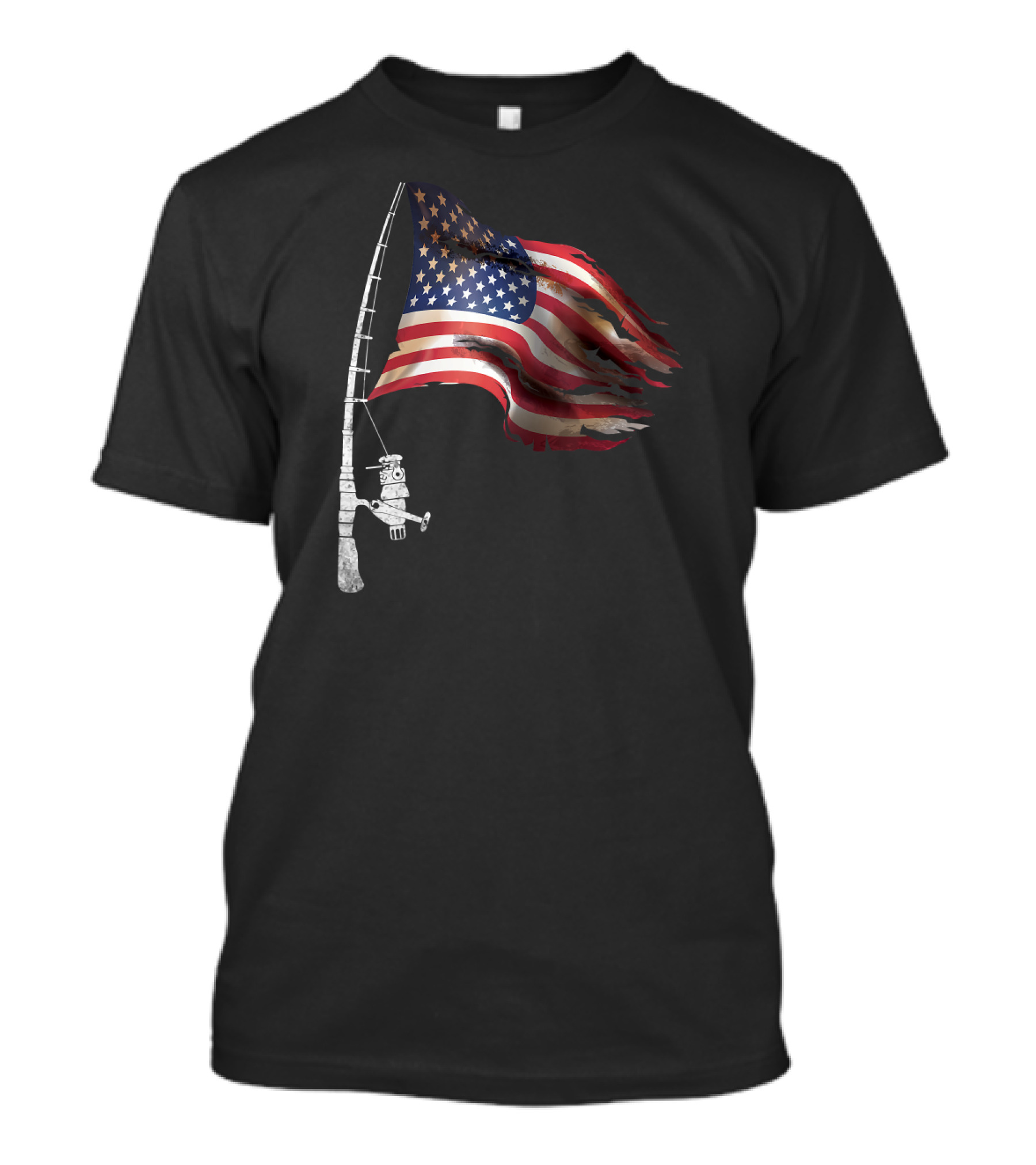 American Flag Fishing Pole Patriotic Fisherman T-Shirt