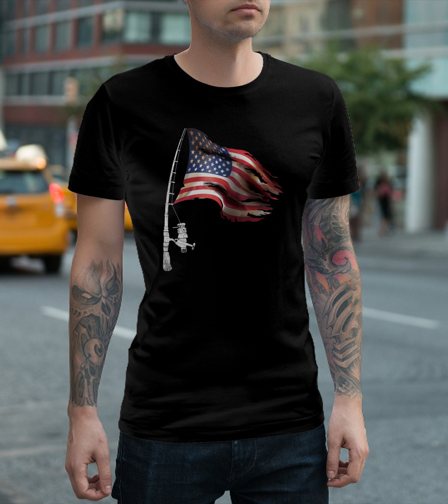 American Flag Fishing Pole Patriotic Fisherman T-Shirt