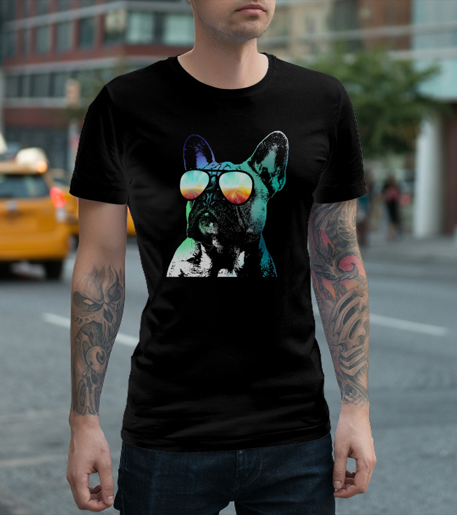Neon French Bulldog With Colorful Sunglasses T-Shirt