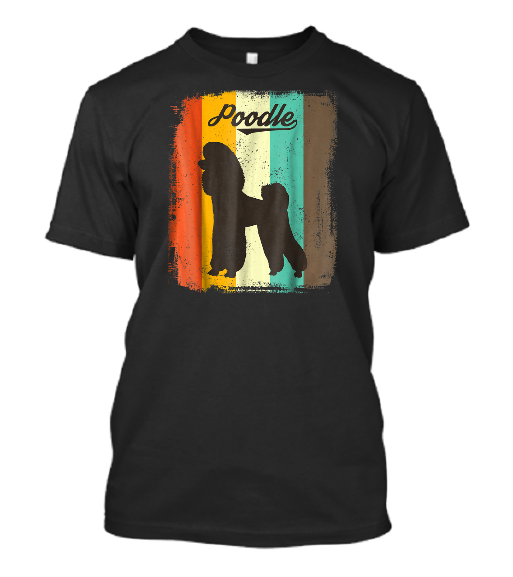 Poodle Retro Silhouette On Colorful Stripes T-Shirt