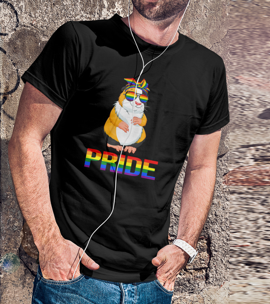 Guinea Pig Mom Pride Funny Hanging PRIDE Rainbow Glasses And Bow T-Shirt