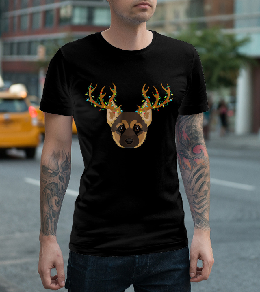 German Shepherd Antlers With Christmas Lights T-Shirt
