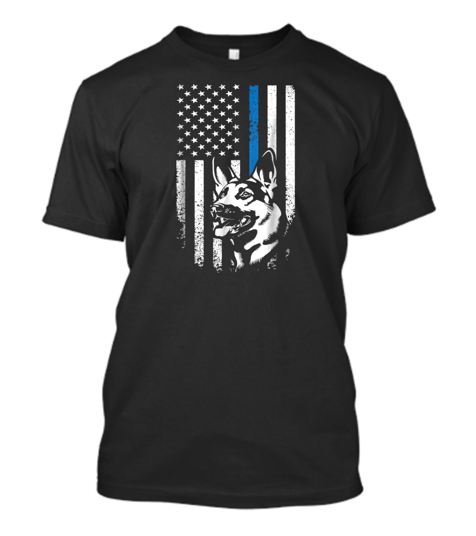 German Shepherd K9 Police Dog Thin Blue Line American Flag T-Shirt