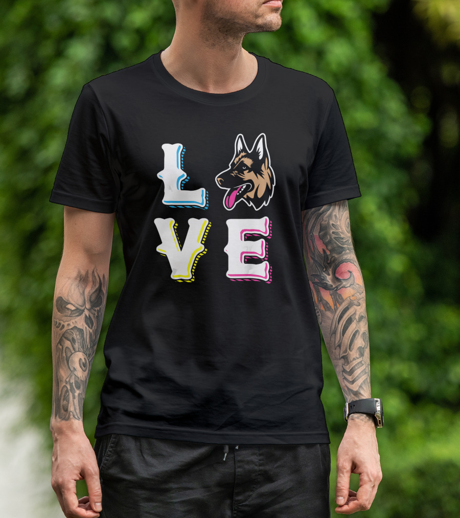 German Shepherd Love With Cute Dog Graphics T-Shirt