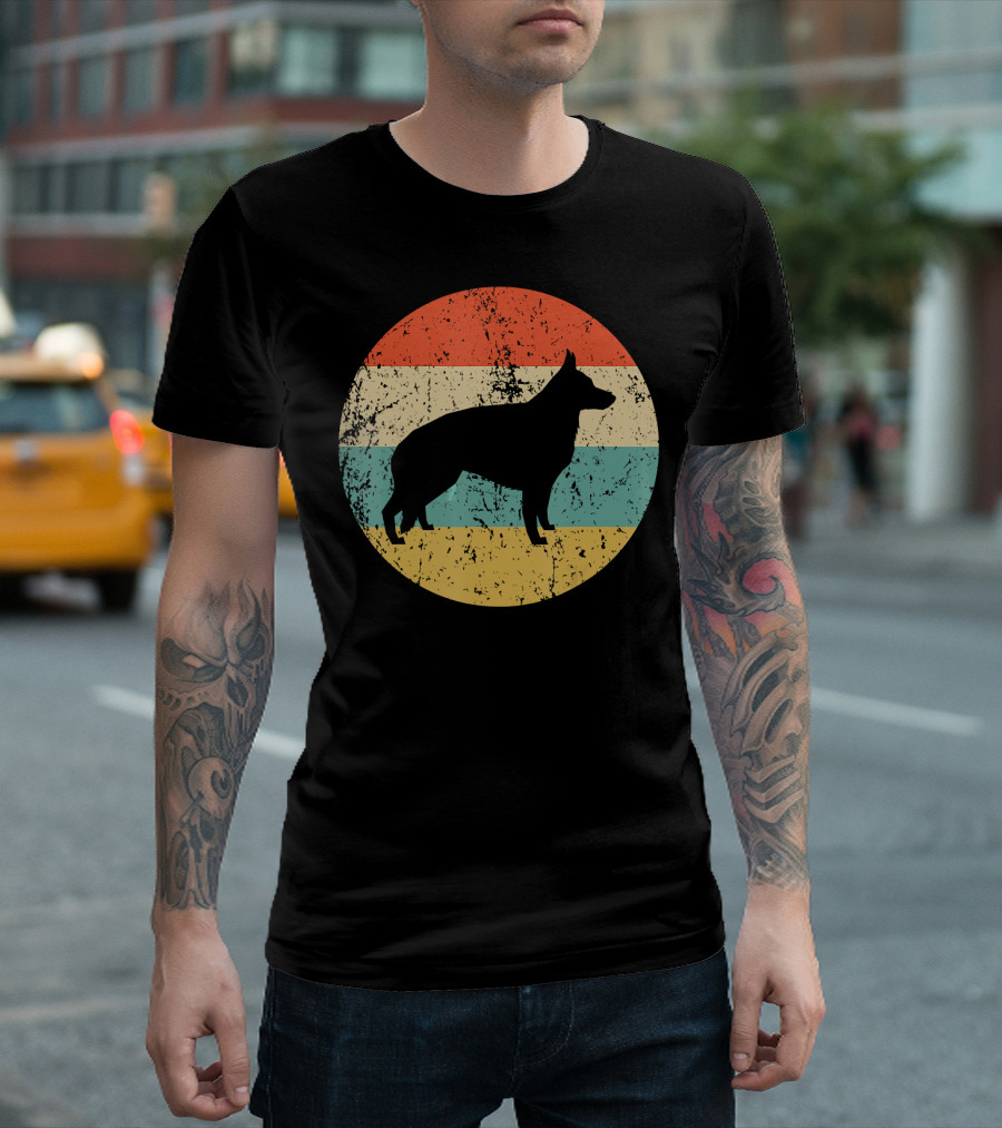German Shepherd Retro Vintage Silhouette Stripes T-Shirt