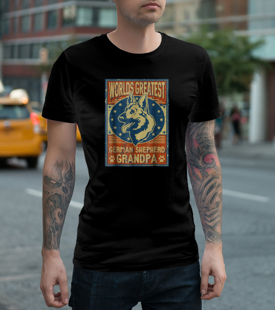 Worlds Greatest German Shepherd Grandpa Retro Star Banner T-Shirt