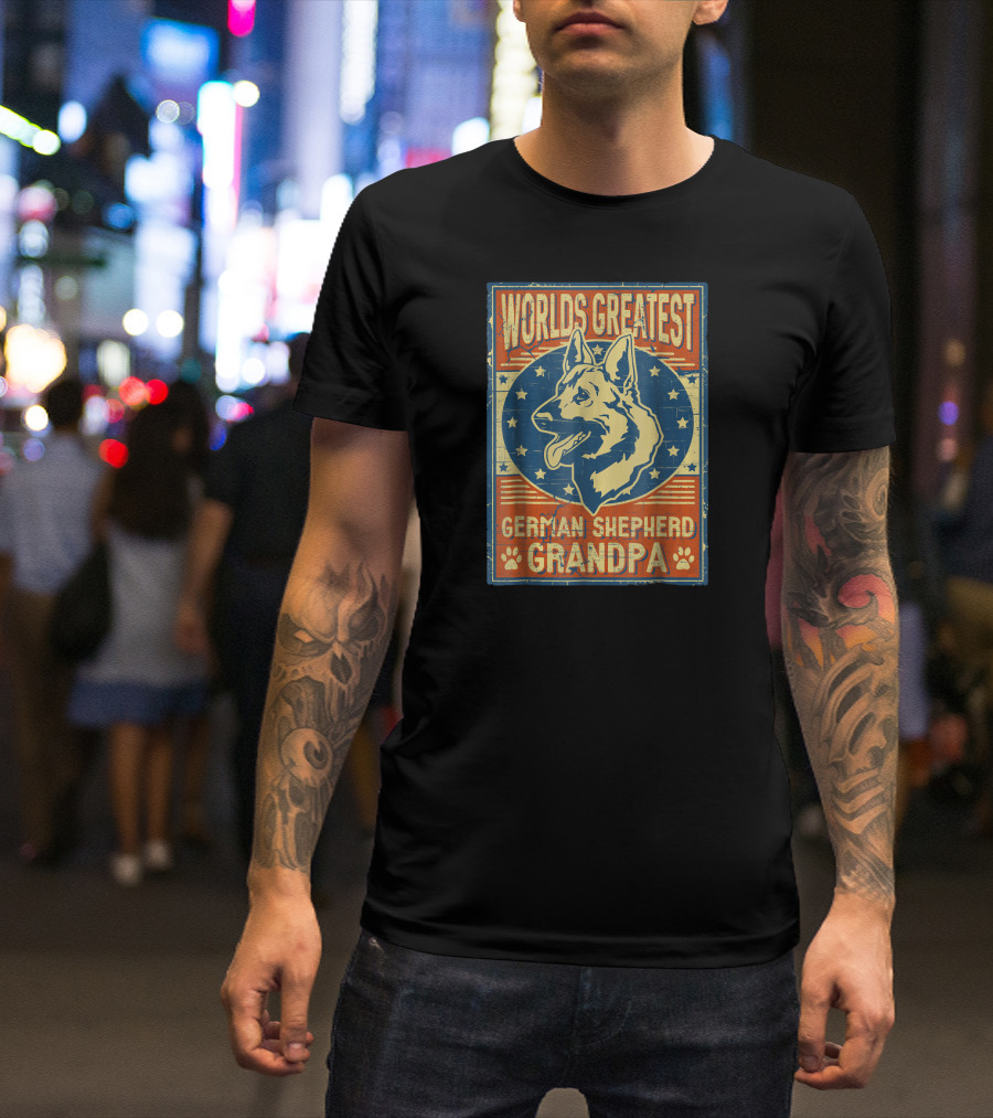 Worlds Greatest German Shepherd Grandpa Retro Star Banner T-Shirt