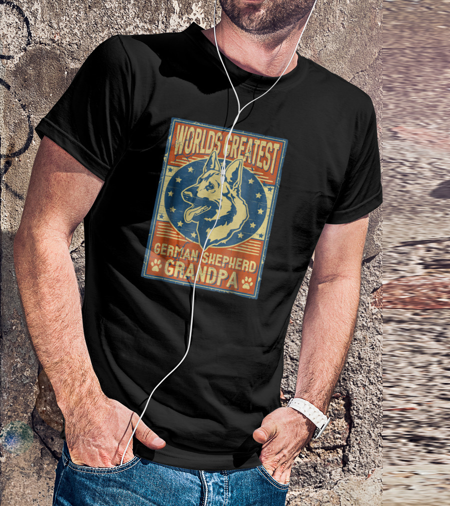 Worlds Greatest German Shepherd Grandpa Retro Star Banner T-Shirt