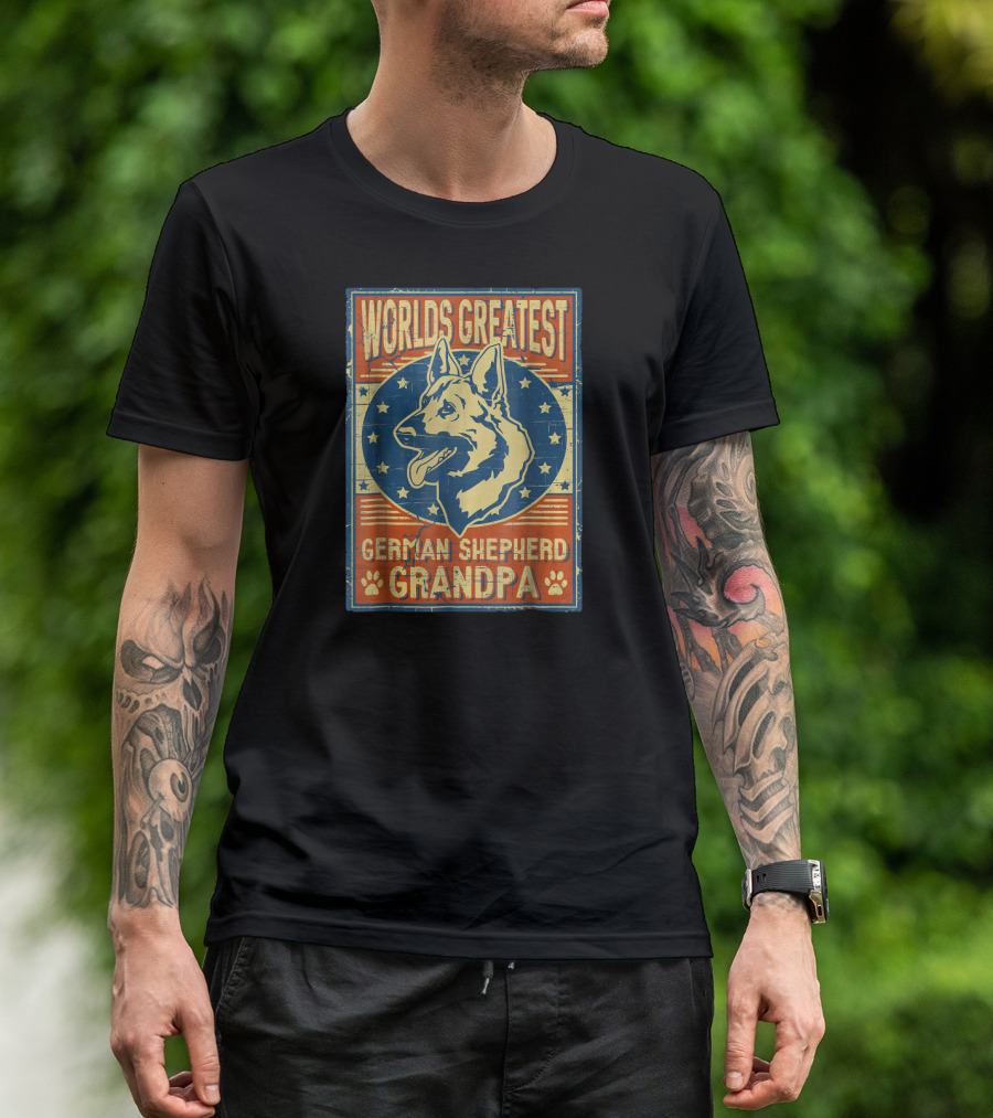 Worlds Greatest German Shepherd Grandpa Retro Star Banner T-Shirt