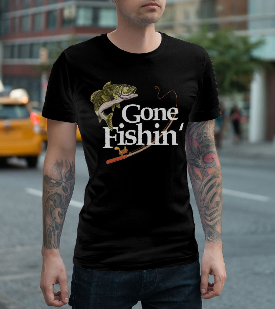Gone Fishin' Fisherman Angler With Fishing Rod And Fish T-Shirt