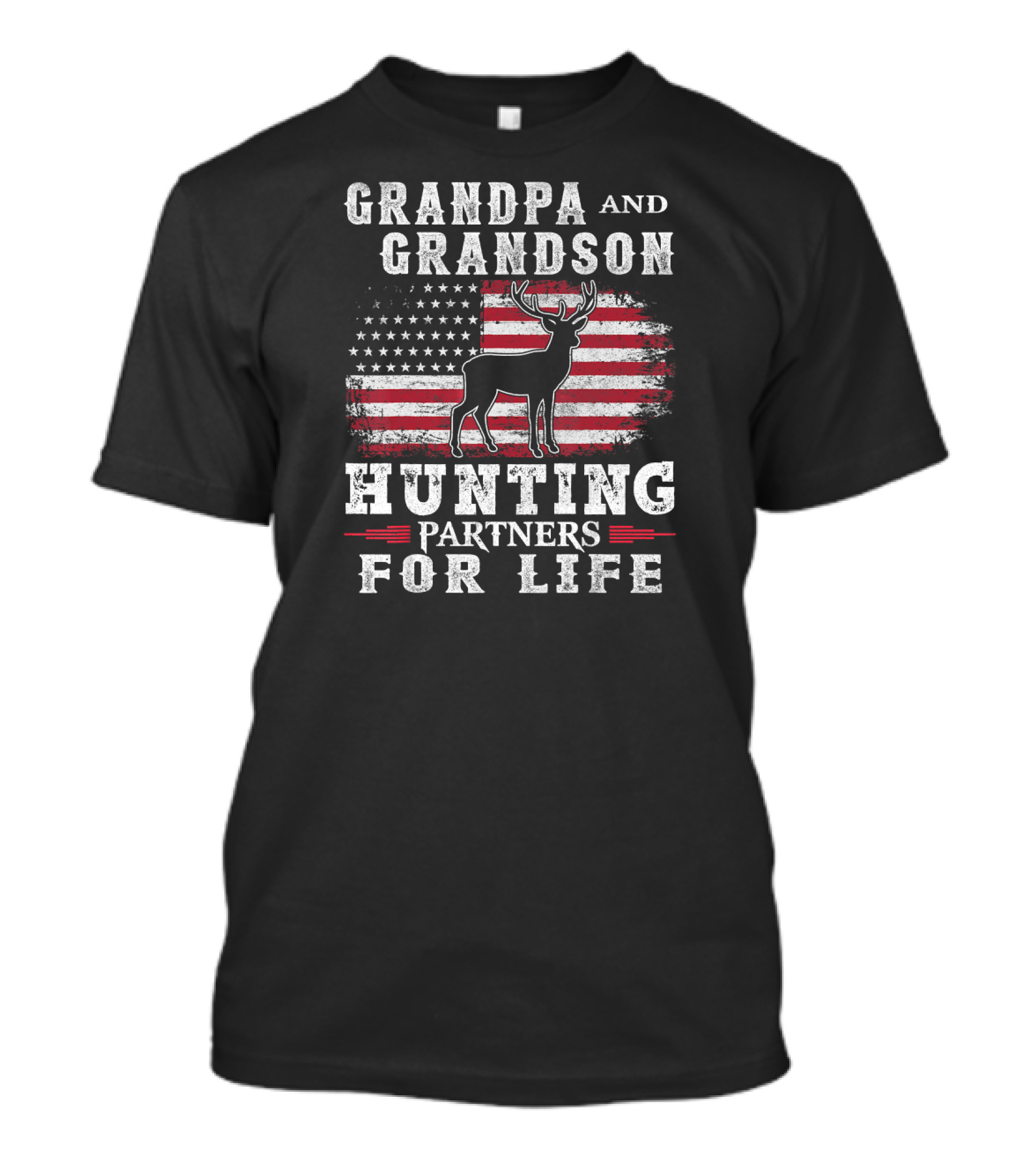 Grandpa And Grandson Hunting Partners For Life American Flag Deer T-Shirt