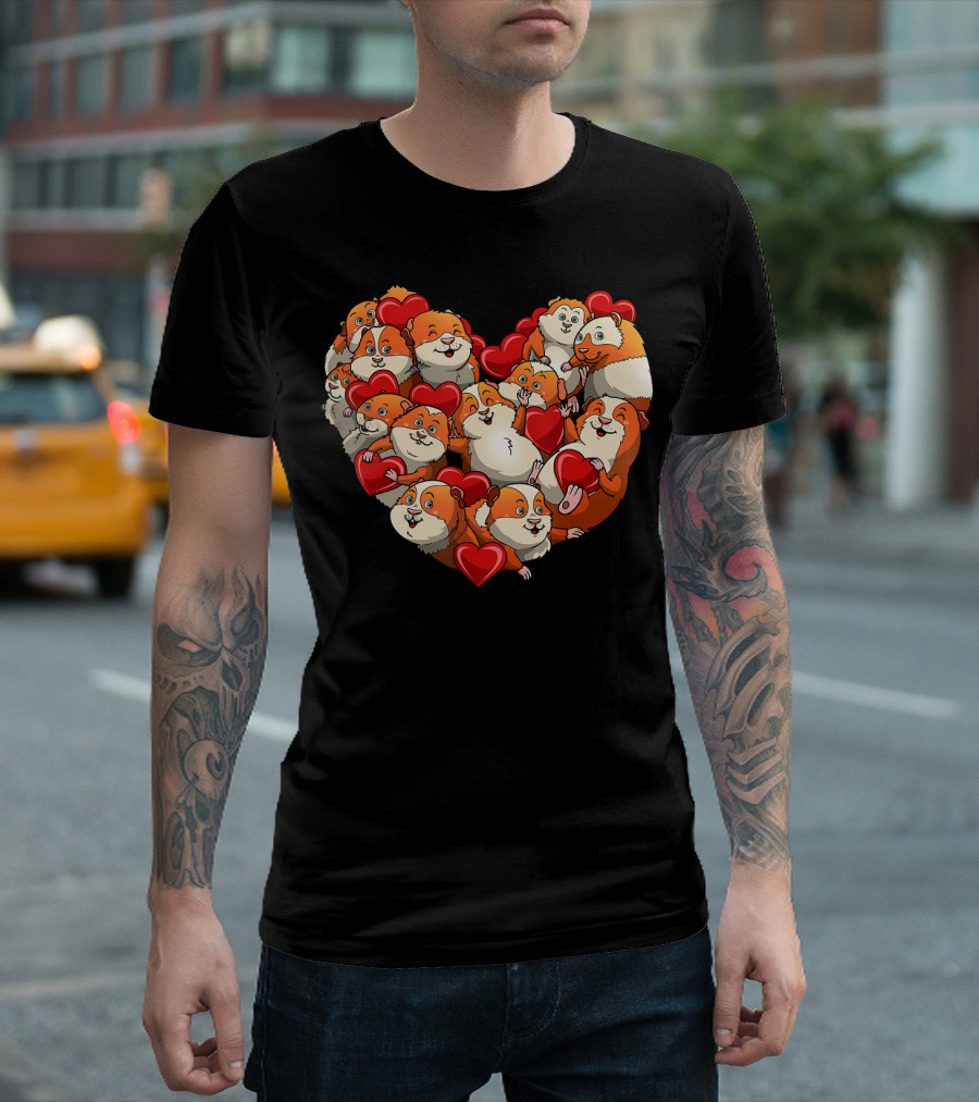 Guinea Pig Heart Funny Valentine's Day Cute Animals with Red Hearts T-Shirt