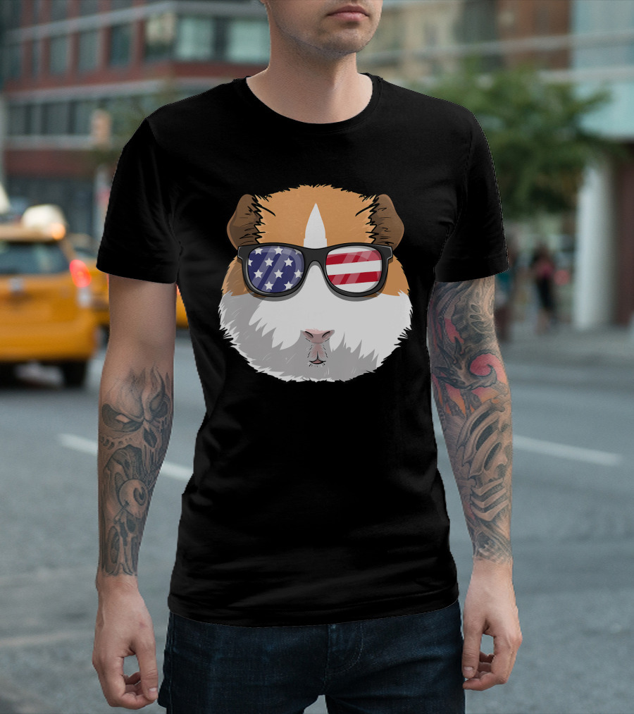Guinea Pig Patriotic USA 4th of July American Flag Sunglasses T-Shirt