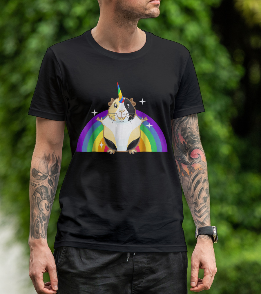 Guinea Pig Unicorn Rainbow With Sparkling Accents T-Shirt
