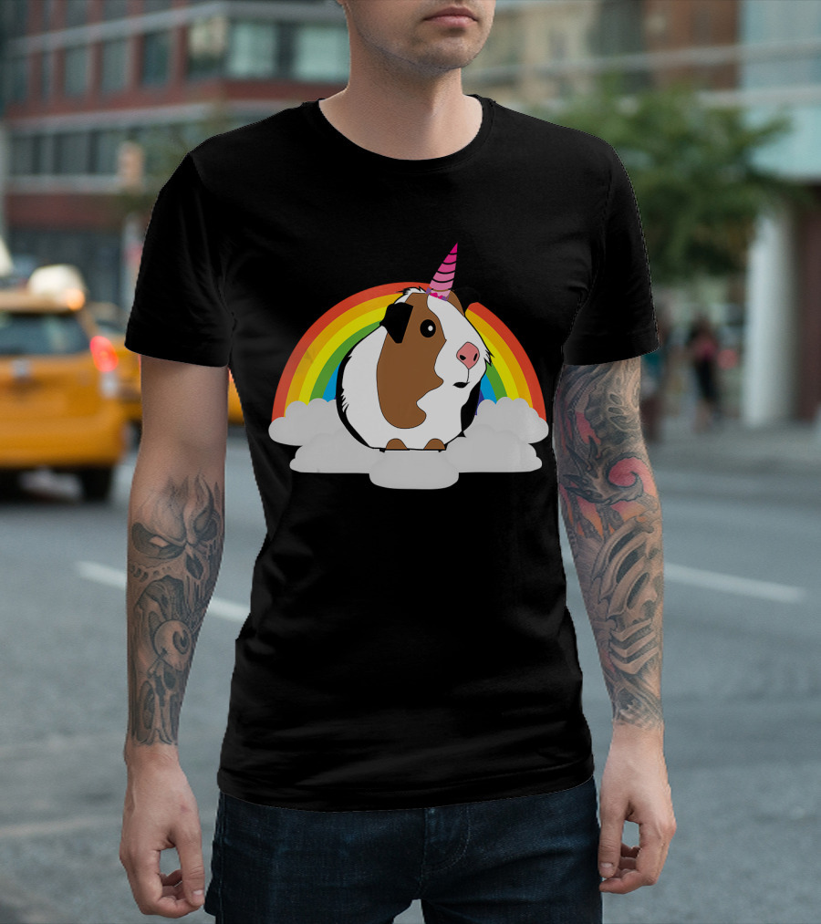 Guinea Pig Unicorn With Rainbow Clouds Cute Guinea Pig T-Shirt