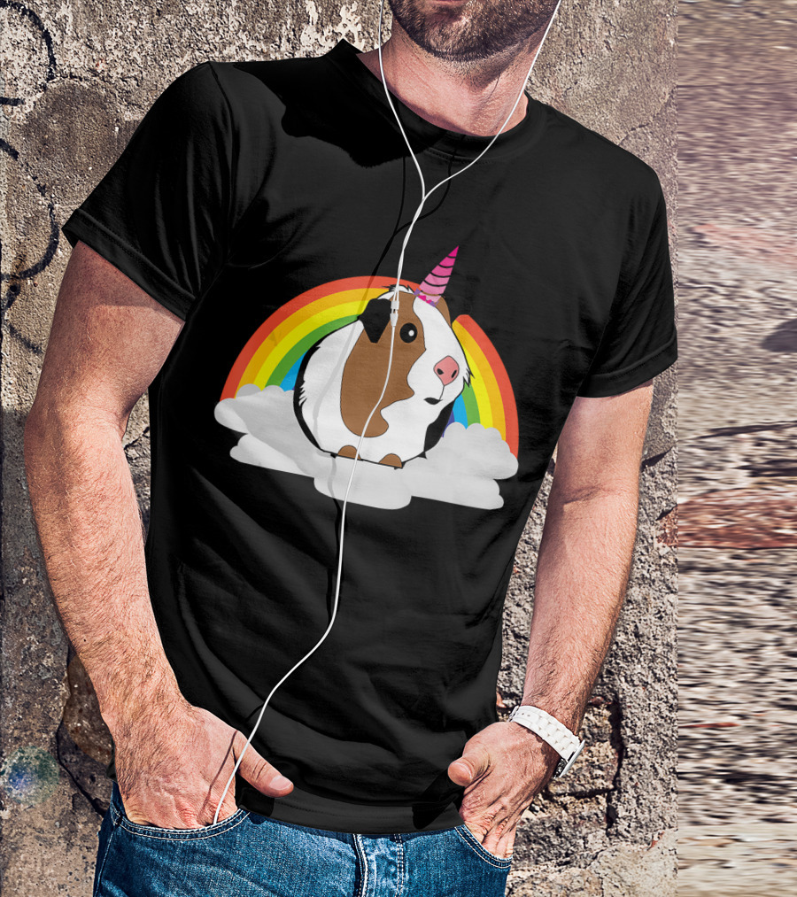 Guinea Pig Unicorn With Rainbow Clouds Cute Guinea Pig T-Shirt