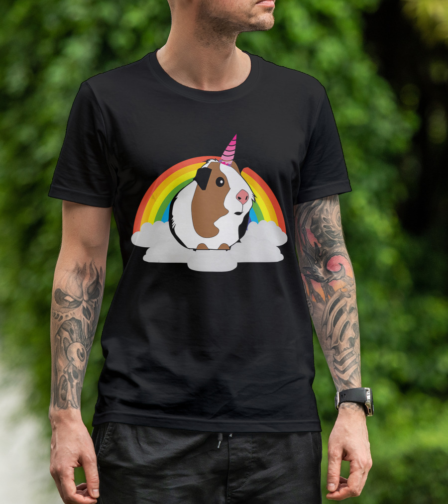 Guinea Pig Unicorn With Rainbow Clouds Cute Guinea Pig T-Shirt