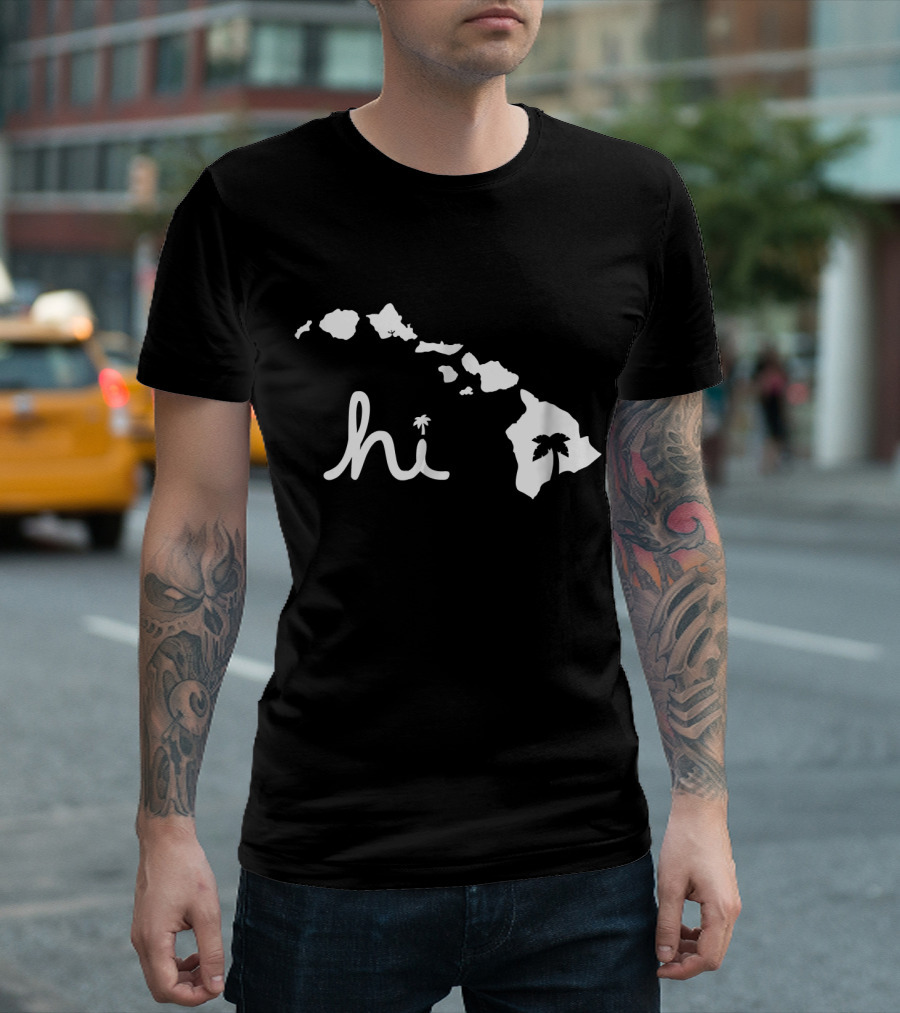 Hi Hawaiian Islands Palm Tree Map T-Shirt