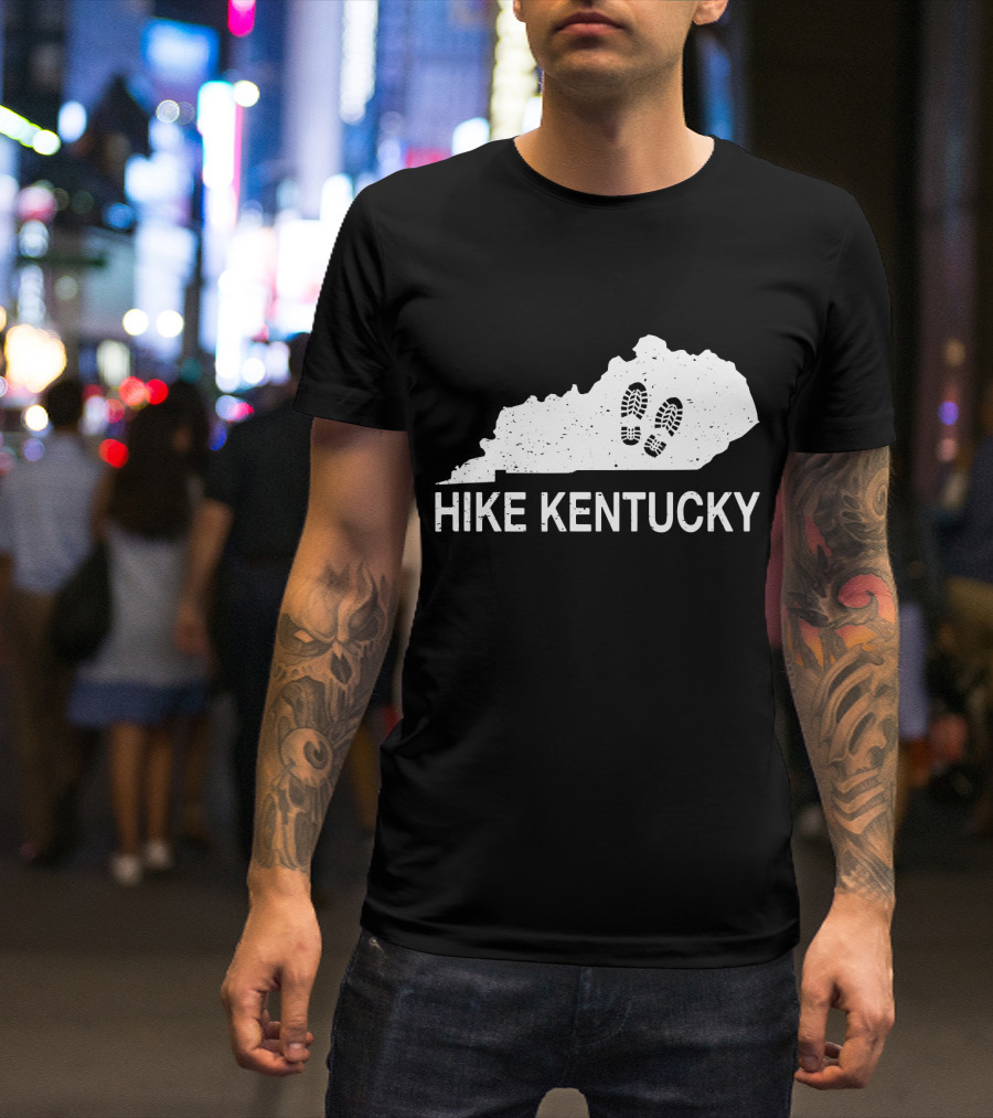 Hike Kentucky State Map With Boot Print T-Shirt