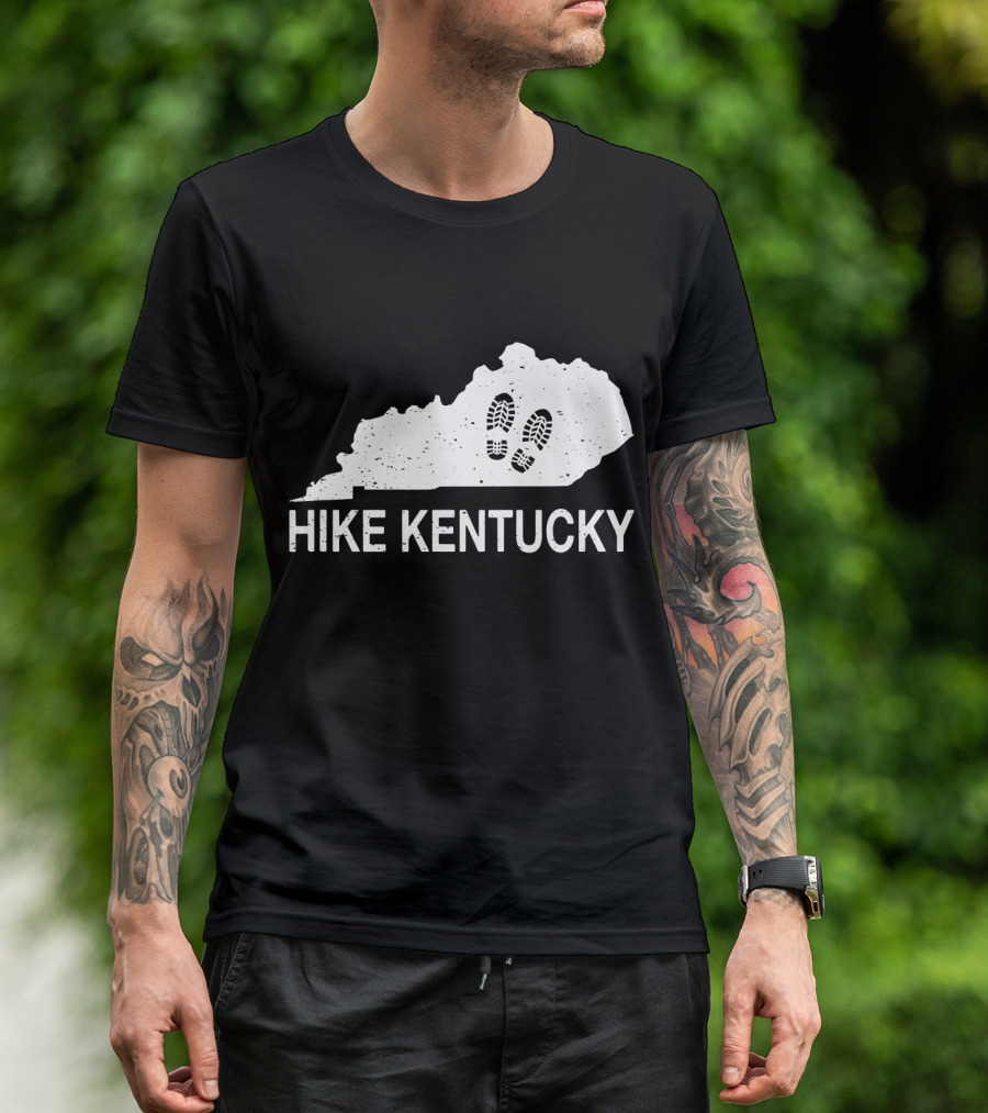Hike Kentucky State Map With Boot Print T-Shirt