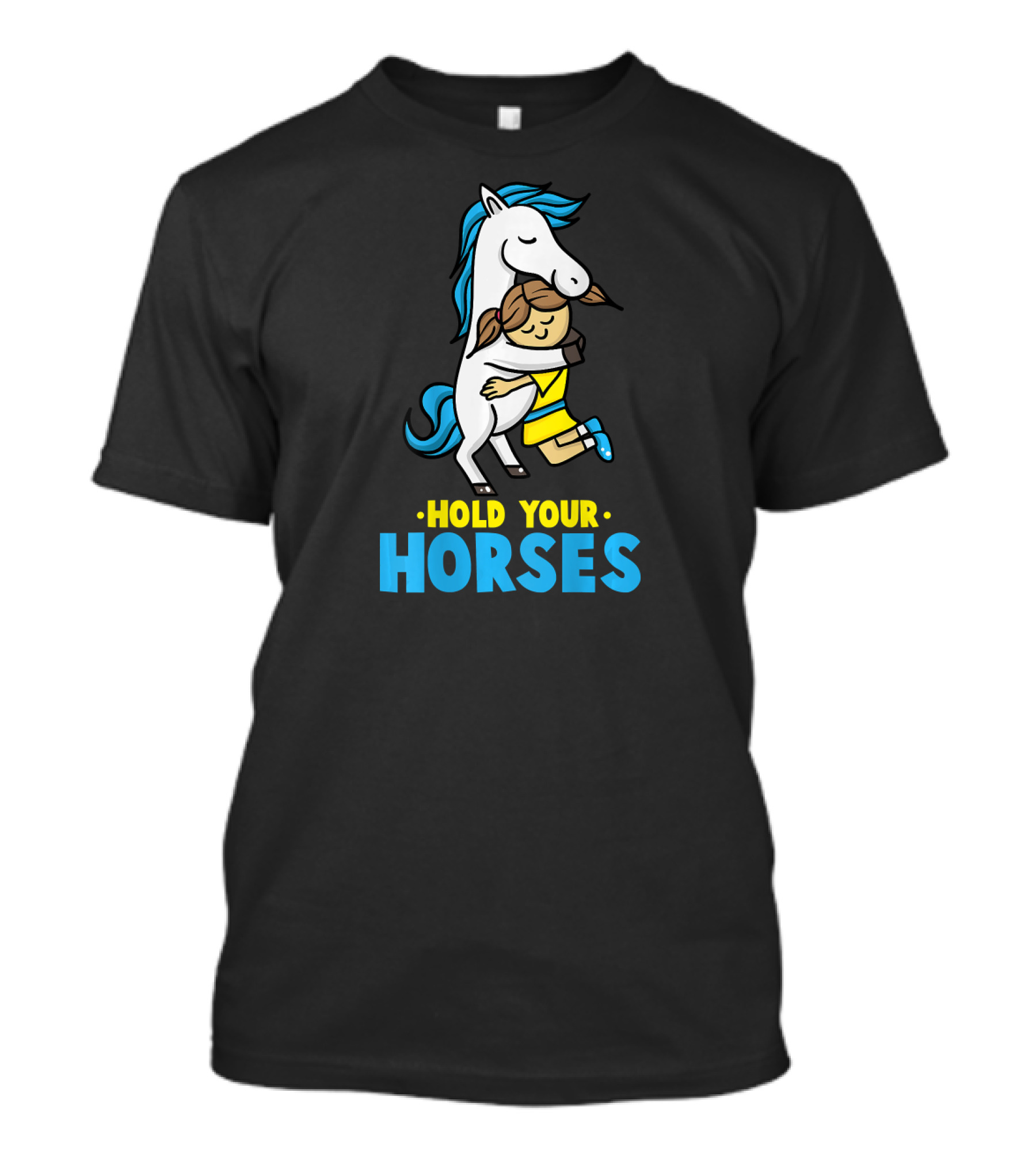 Hold Your Horses Horse Hug Cartoon T-Shirt