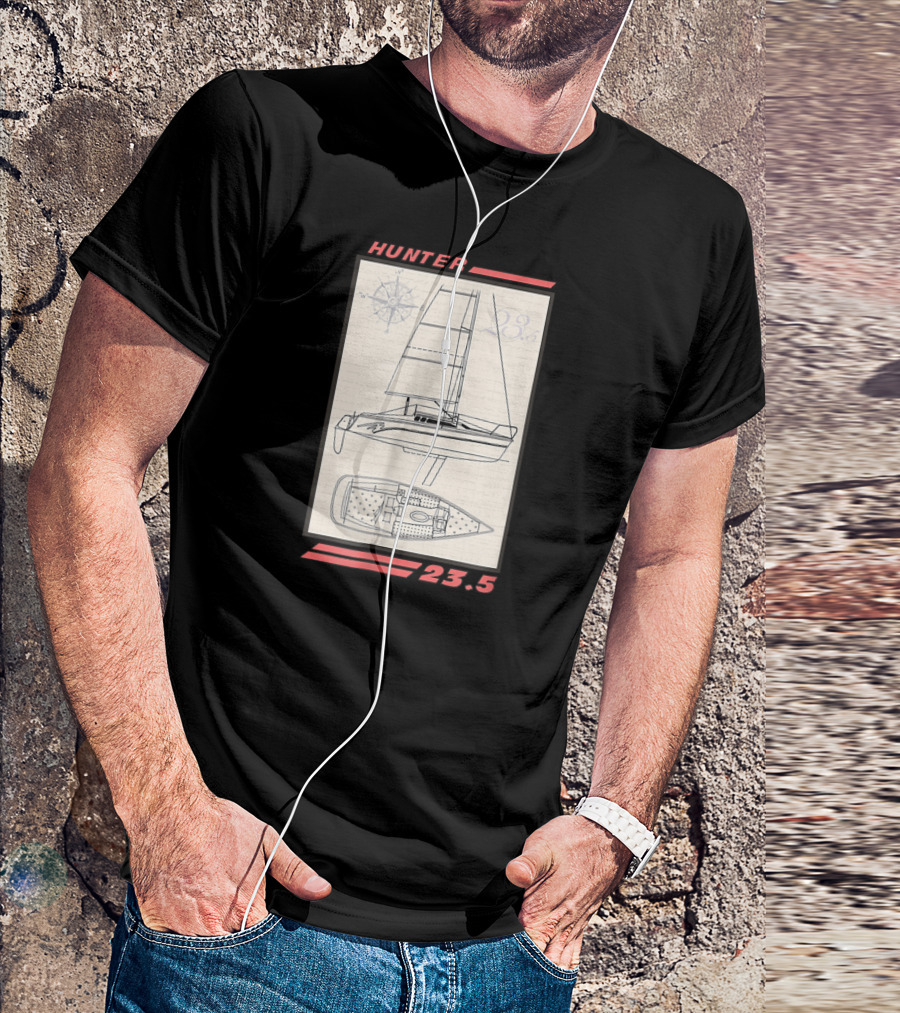 HUNTER 23.5 Sailboat Line Drawing With Compass T-Shirt