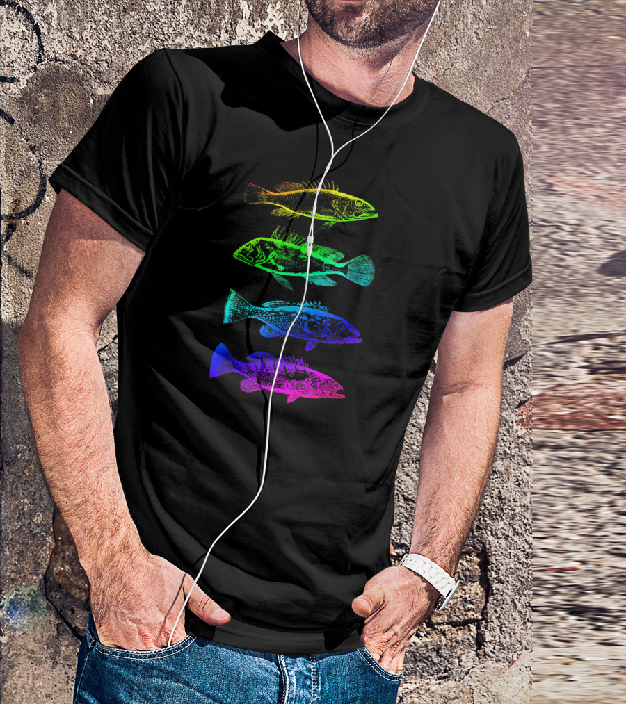 I Love Fishing Marine Sea Bass Rainbow Darwi Multicolor Fish T-Shirt