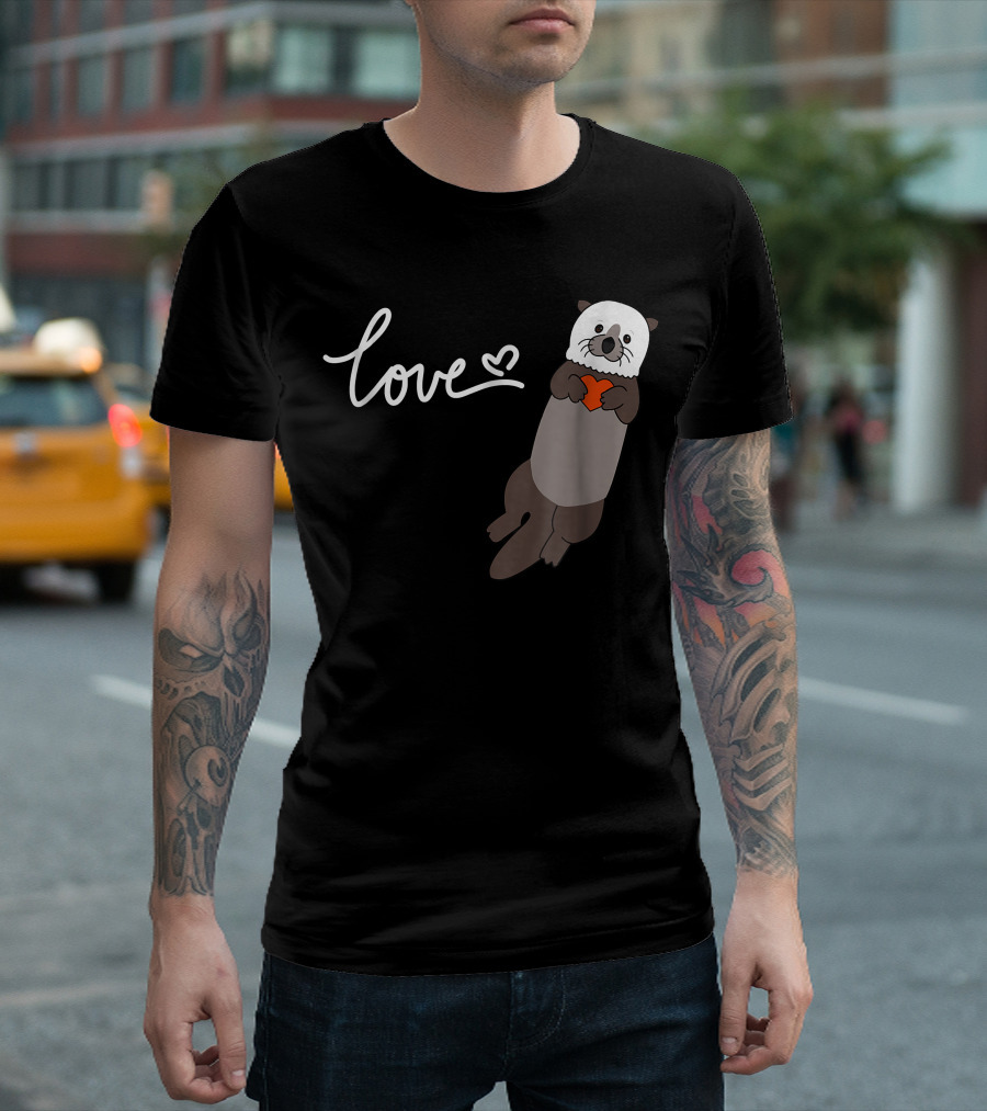 Love Sea Otters Cute Marine Animal Heart T-Shirt