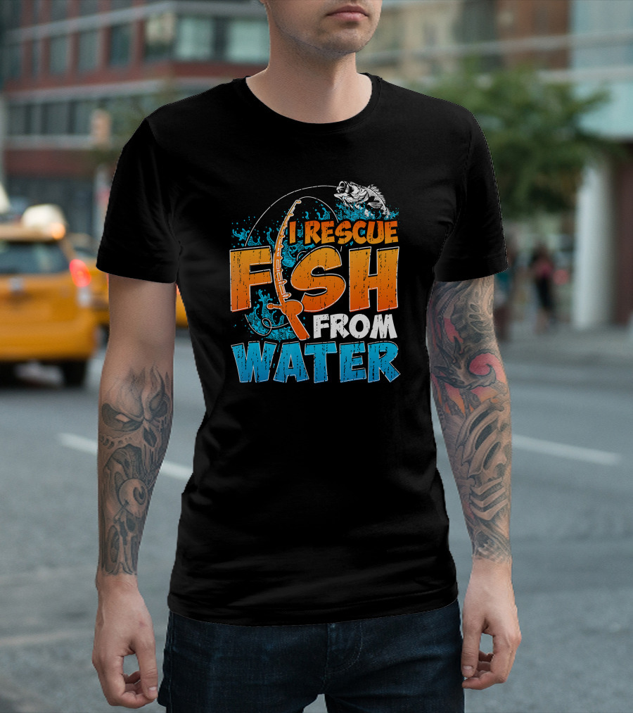 I Rescue Fish From Water Fishing Humor Rod Splashing Catch T-Shirt