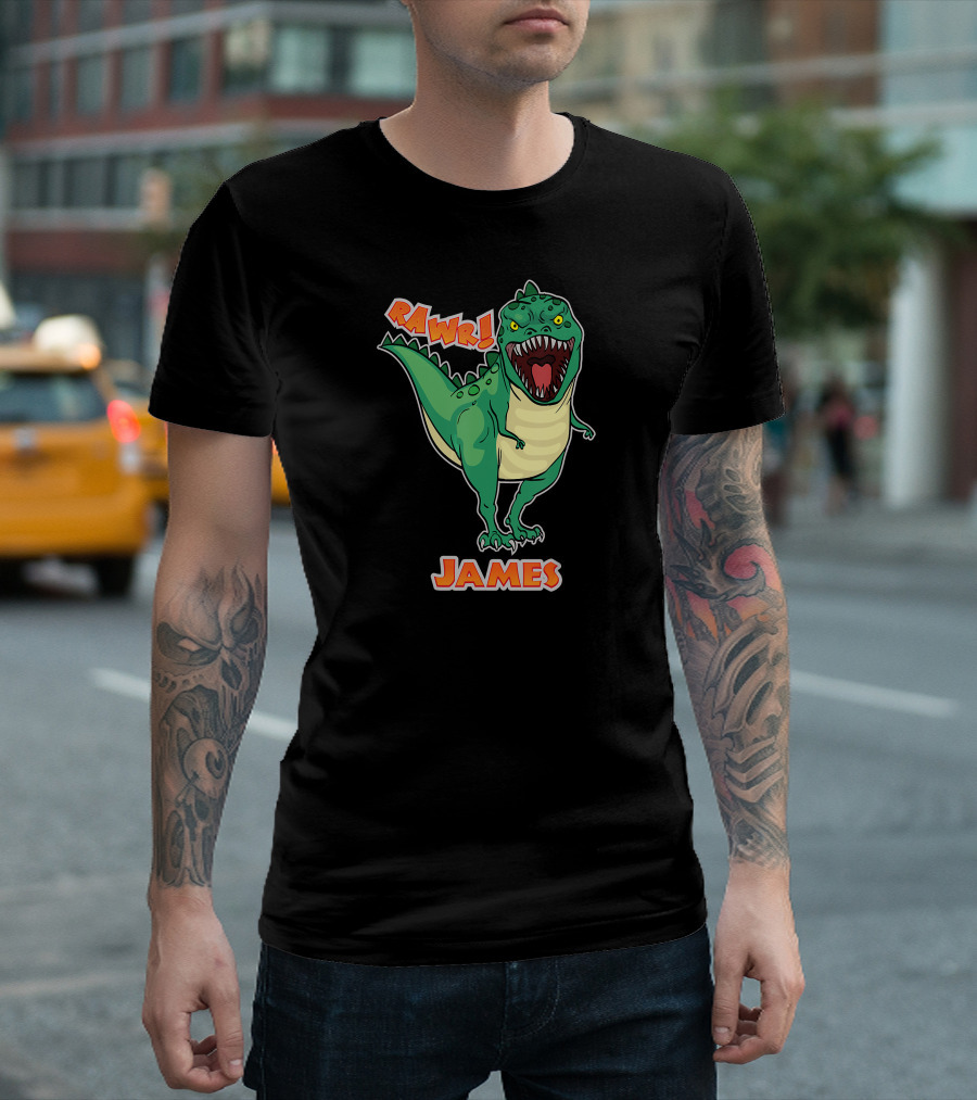 JAMES Rawr Dinosaur Personalized Name Custom T-Shirt