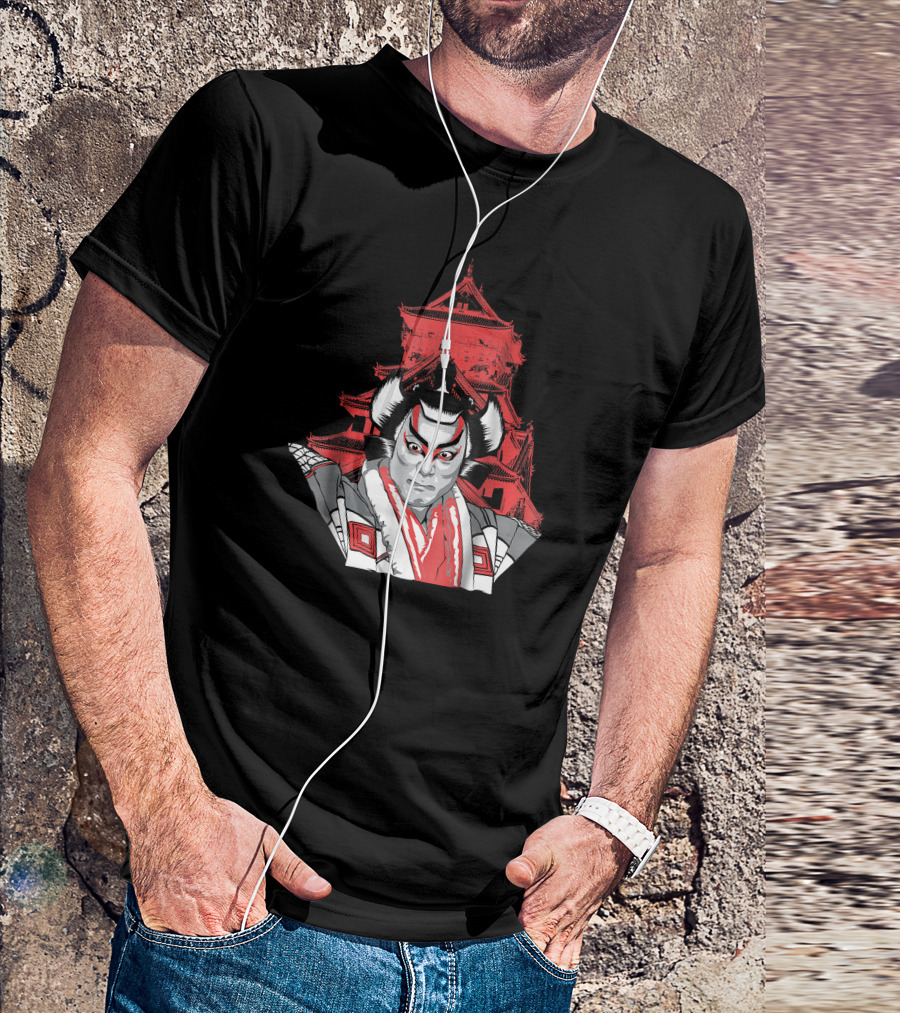 Kabuki Actor With Traditional Japanese Castle In Tokyo Japan T-Shirt