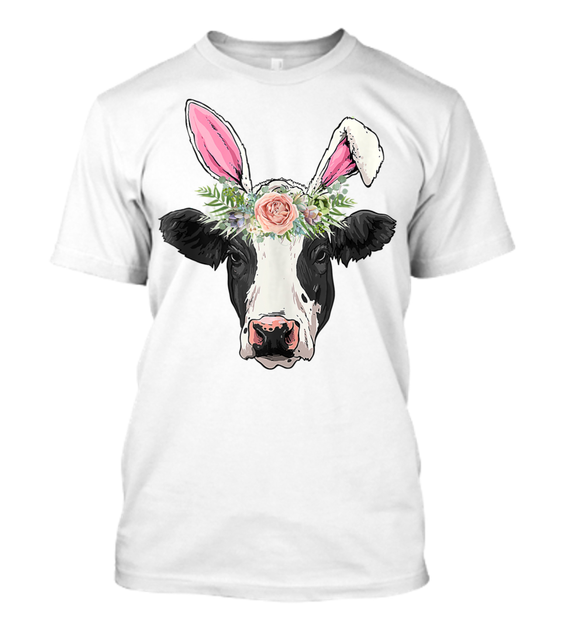 Funny Cow Easter Bunny Flower Crown T-Shirt