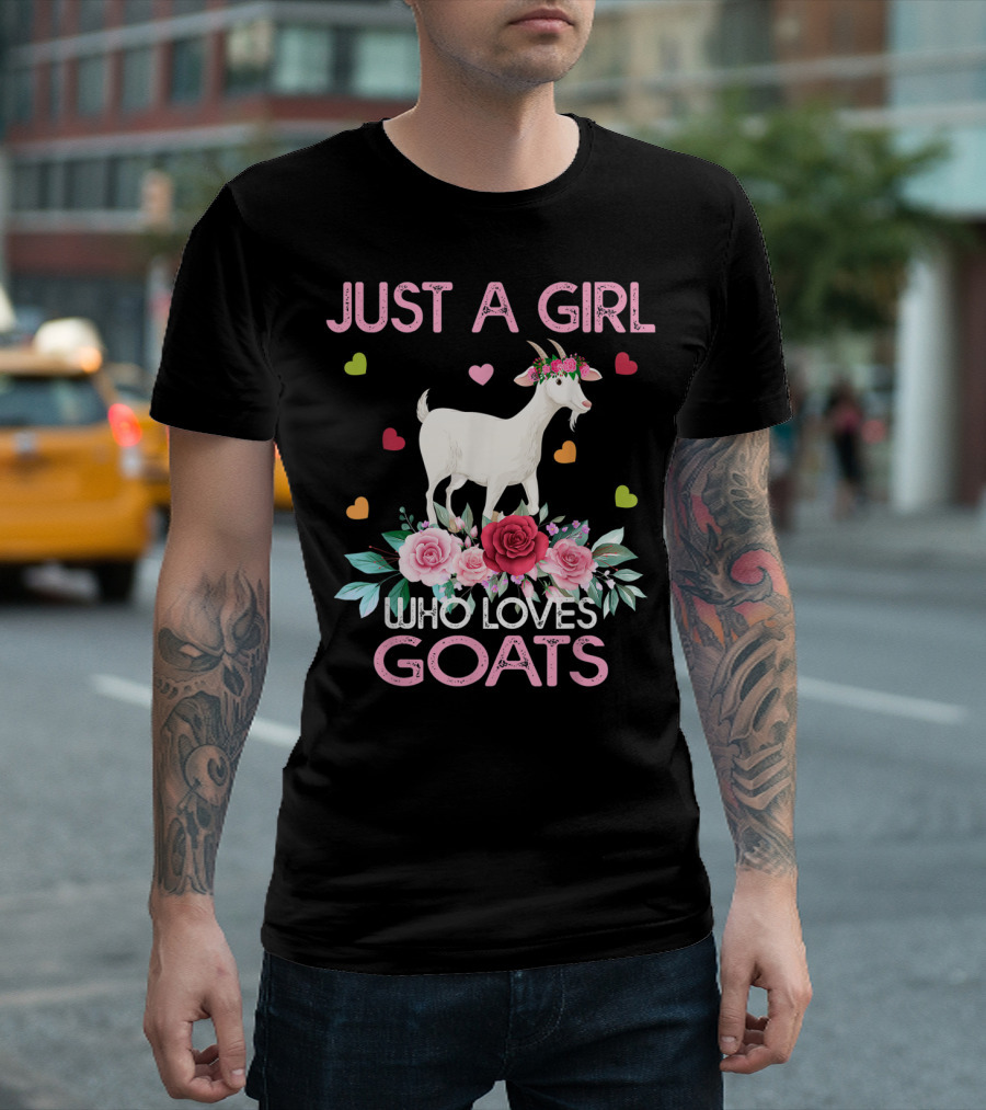 Just A Girl Who Loves Goats With Hearts And Flowers T-Shirt