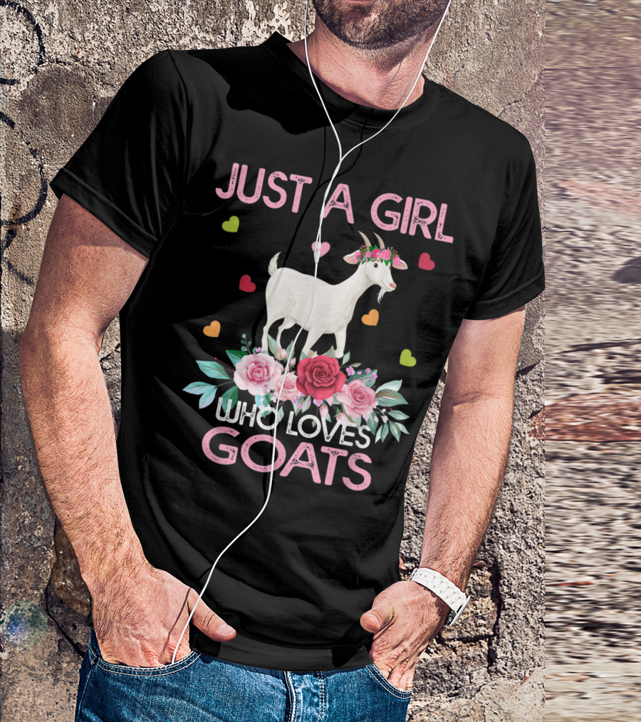 Just A Girl Who Loves Goats With Hearts And Flowers T-Shirt