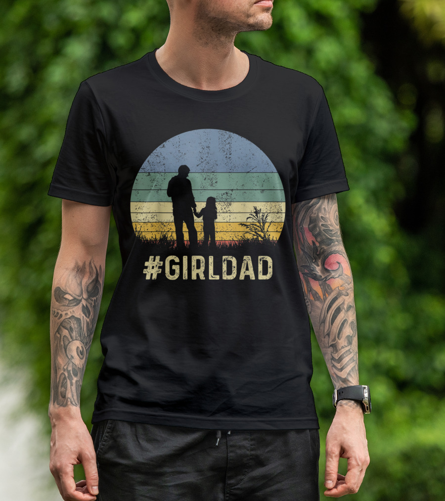 Father And Daughter Vintage Sunset #GirlDad T-Shirt