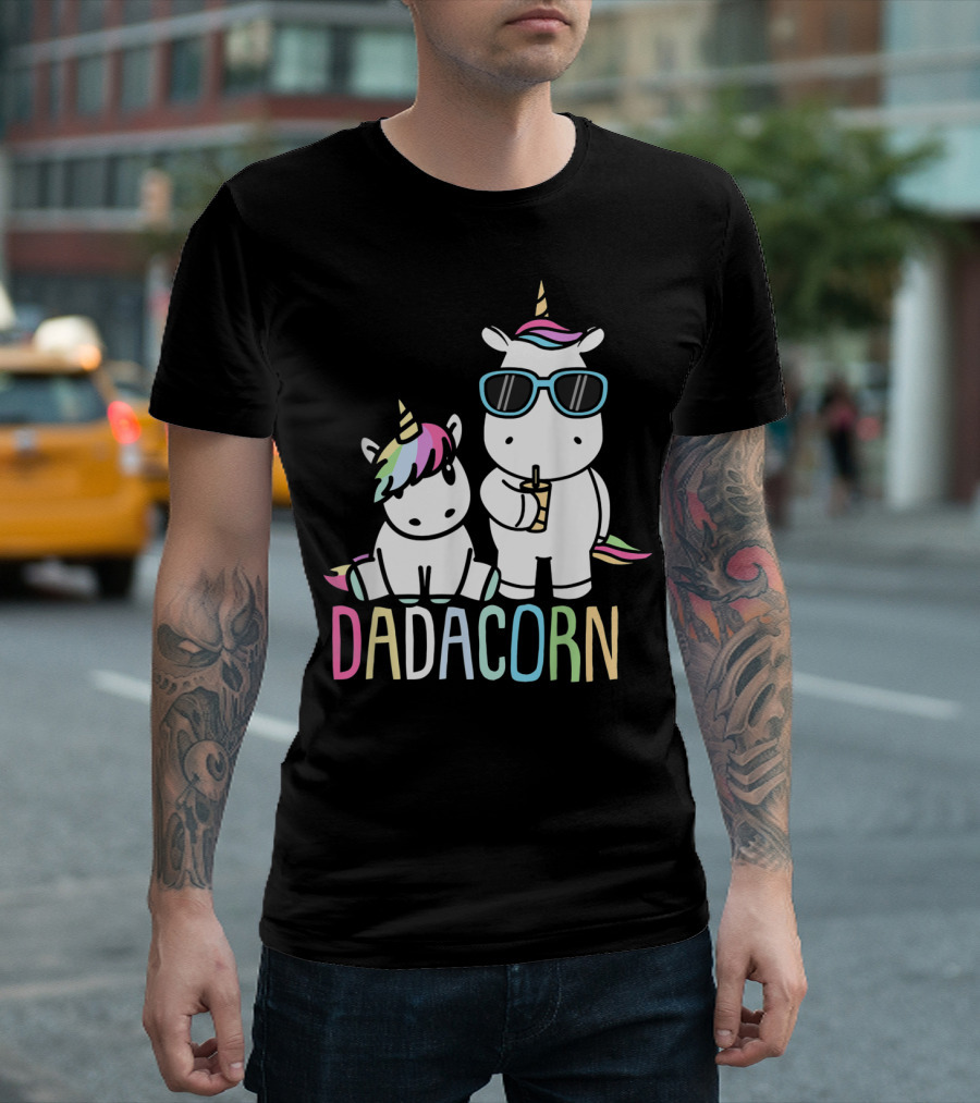 Funny Dadacorn Unicorn Dad Baby with Cute Rainbow Horns and Pastel Colors T-Shirt