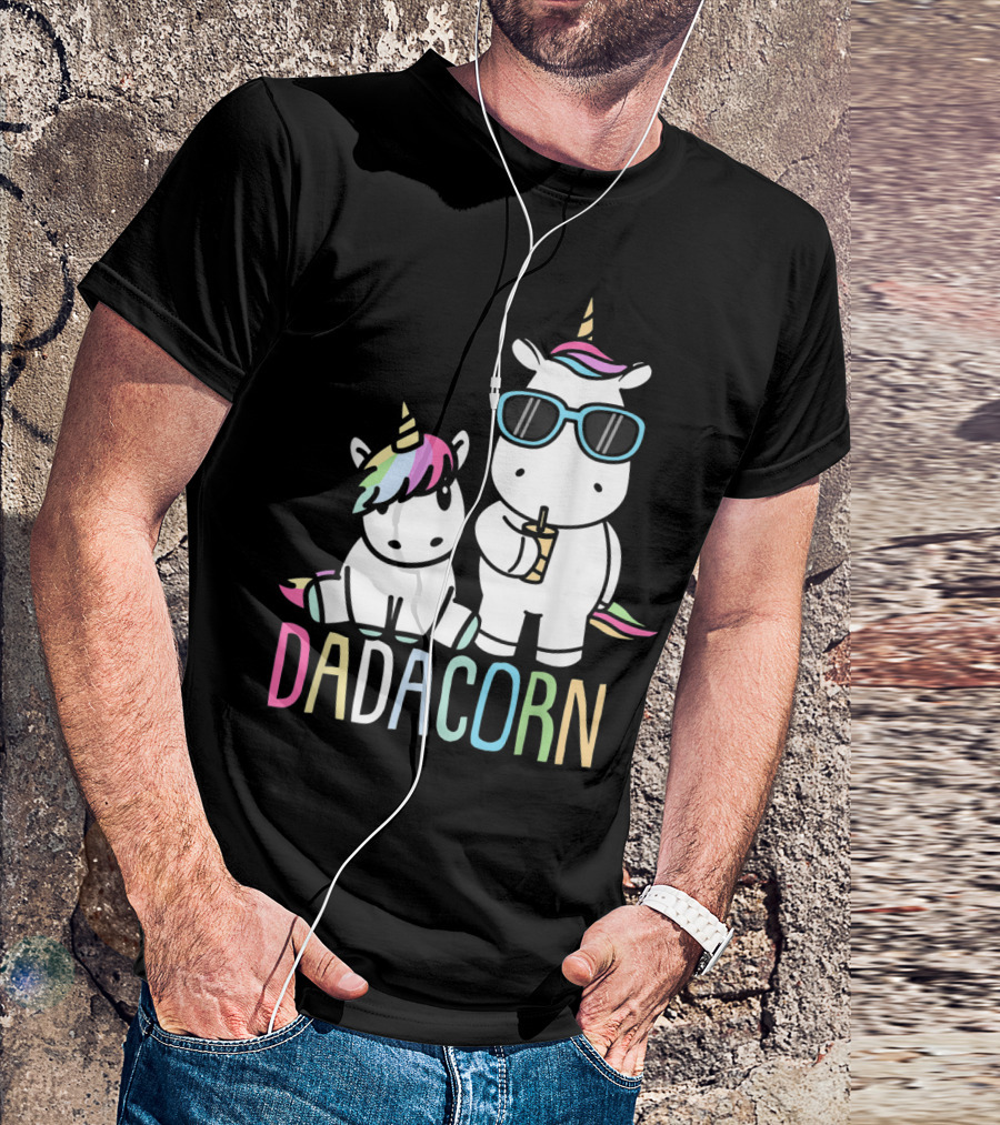 Funny Dadacorn Unicorn Dad Baby With Cute Rainbow Horns And Pastel Colors T-Shirt